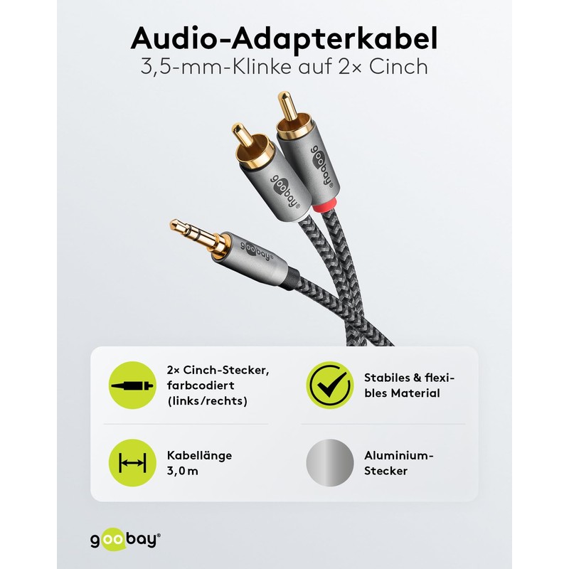 goobay 65289 Stereo RCA to Jack 3.5 Aux Cable 3