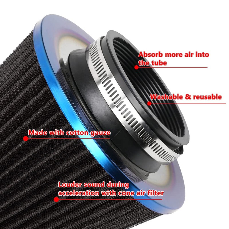 Universal Clamp-On Air Intake Filter, High Performance, Washable Filter, Replacement