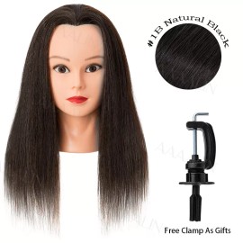 S-noilite 100% Human Hair Mannequin Head Hairdresser Mannequin Manikin Hairstyling+Ho - 100% Human Hair, 18inch, Black