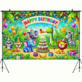 ​ BlissYard Happy Birthday Banner 6 x 4 ft for Jungle Safari Theme Birthday Party Decorations Animal Zoo Theme Birthday Party Backdrop Tropical Forest for Boys Girls Birthday Party Wall Supplies ​