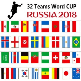 GrassVillage 2018 World Cup Bunting All 32 Participating Teams Flags Long 10 m/30 Feet - 14 x 21 cm Football Soccer Banner
