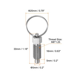 HARFINGTON 2Pcs Spring Plunger with Pull Ring M8x1.25 Thread Size 0.63" Thread Length Pin Dia.5mm Flat Head Stainless Steel Non-Locking Retractable Index Plunger for Industrial Equipment