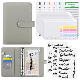 KONVINIT Budget Planner German, A6 Budget Binder with Money Envelopes and Budget Sheets, Financial Planner Envelope Method for Sinking Funds, Money Saving, Buget Planner Starter Set, Grey