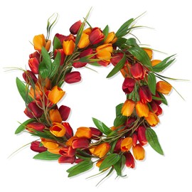 Artificial Tulip Garland，6ft Flowers Garland with Green Leaves Wreath Flower Hanging Vines for Easter Wall Home Wedding Indoor Outdoor Decor