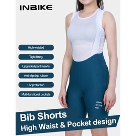 INBIKE Padded Cycling Shorts Women Bib Clothing Bike Ladies Padded Gel 4D Quick Dry Summer UV Protection High Waisted Anti-Slip MTB Road Mountain Bicycle Outdoor Blue XS