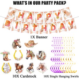 Horse Decoration Birthday Garland Set - Horse Birthday Decoration Happy Birthday Banner and Hanging Swirls, Horse Decoration Birthday Garland for Children's Birthday Party