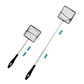 Aquarium fish net with telescopic stainless steel handle for catching small fish, shrimps and cleaning the aquarium, upgraded - 10 cm, retractable 31-61 cm Black
