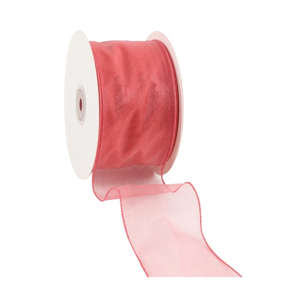 LaRibbons Organza Wired Ribbon, Rose Sheer Ribbon for Flower Bouquet,