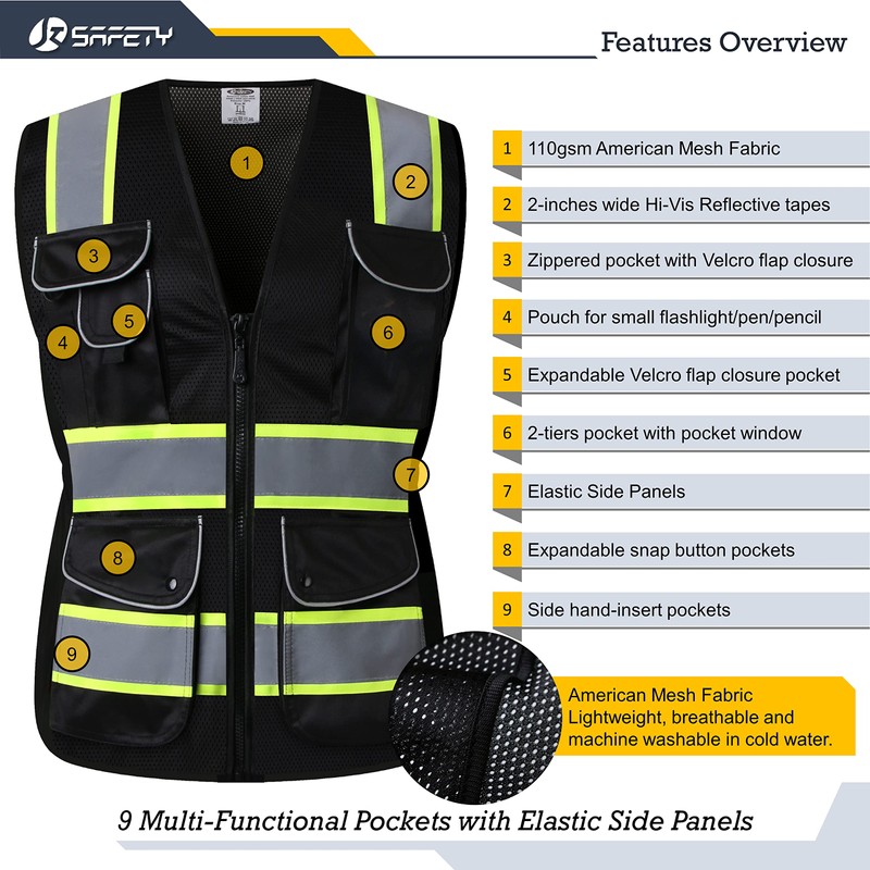 JKSafety 9 Pockets Women Hi-Vis Reflective Safety Vest | Mesh