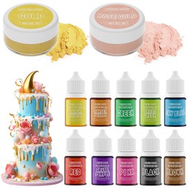 DaCool Luster Dust 2 Color & Food Dye Coloring Set 10 Color, Colorante alimentario comestible líquido y polvo brillan 0,23 onzas líquidas (paquete d
