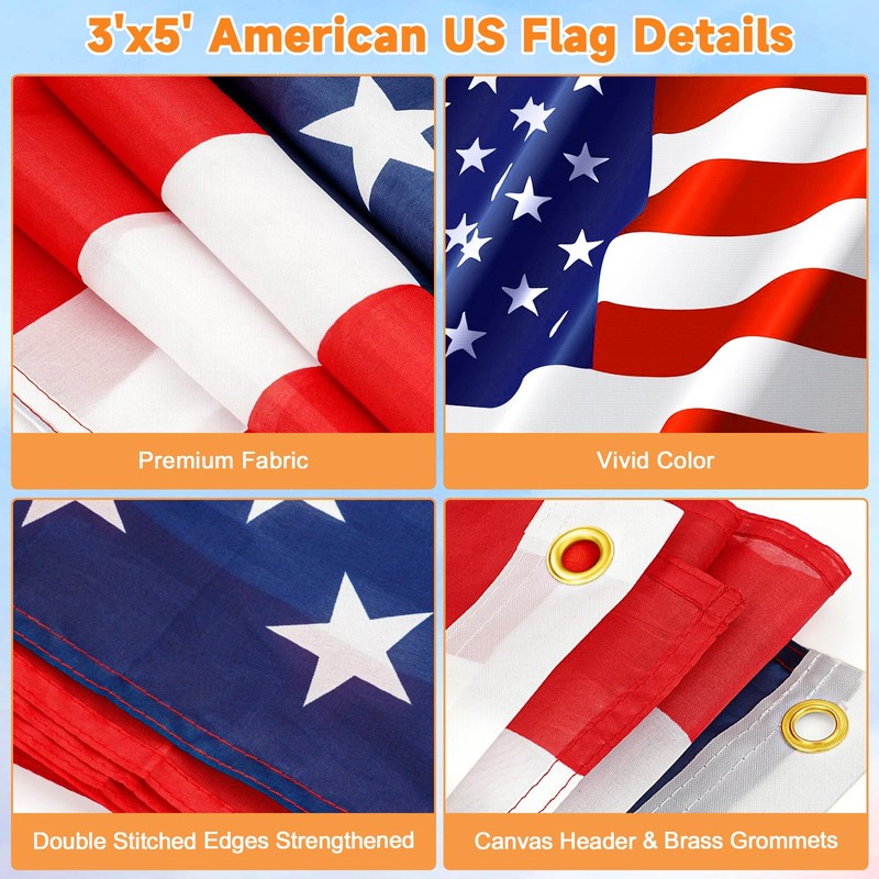 Telescopic Portable Handheld Flag Pole and 3'x5' American US Flag