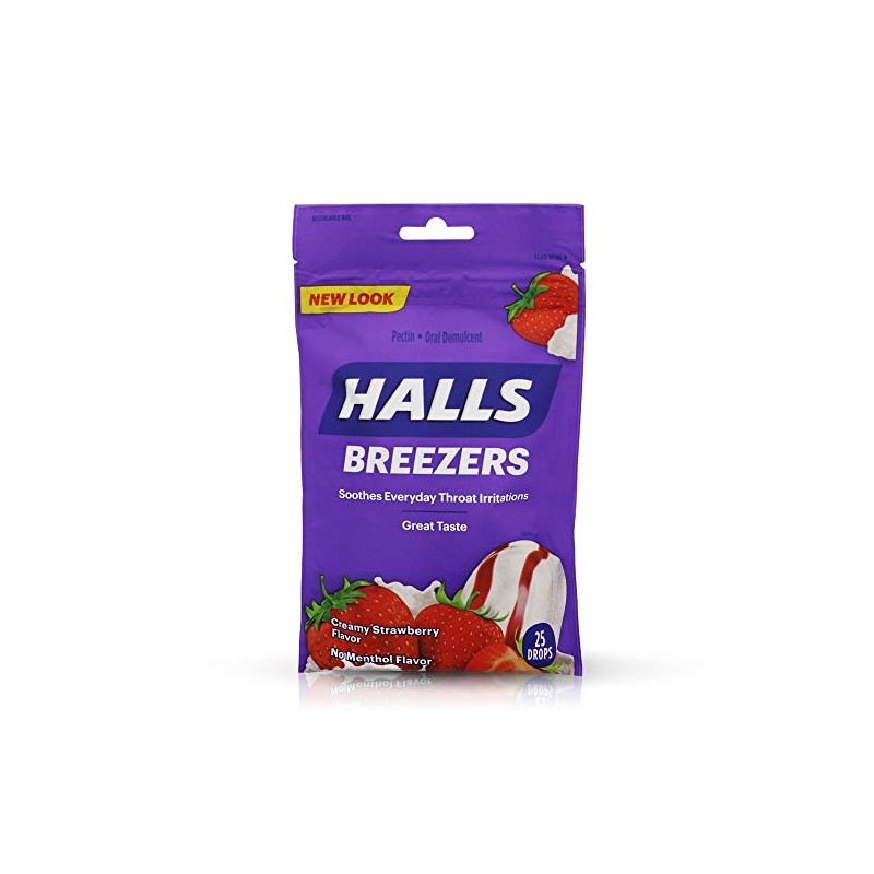 Halls Breezers Drops Cool Creamy Strawberry 25 ea (Pack of