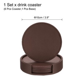 uxcell 1 Set Leather Coasters for Drinks, Drink Coasters with Holder for Tabletop Protection, Home Decor and Housewarming Gifts, Brown