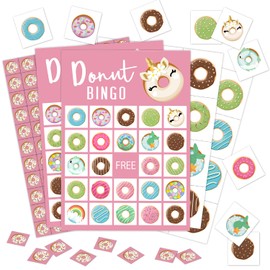 24 Players Donut Party Bingo Game Cards, Sweet Party Bingo Game for Large Group, Doughnut Party Bingo Game Activity for Family Friend Adult Holiday -07
