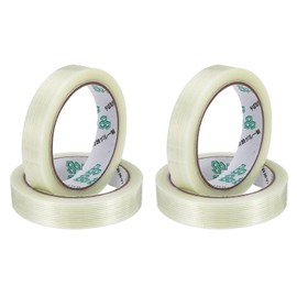 MECCANIXITY Strapping Tape, 4 Roll 0.8 Inch x 22 Yards Reinforced Packing Tape Filament Tape Heavy Task Packing Transparent 5.9 Mil Striped for Package Transport Electric Equipment Packaging