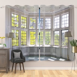 Laeacco Window Landscape Blackout Curtains Nature 3D Window Scenery Curtain Drapes White Modern Balcony Green Trees Room Darkening Curtains for Home Office Bedroom Living Room 52x84 Inch, 2 Panels