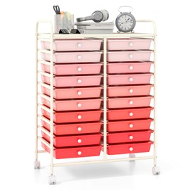 Giantex 20 Drawers Rolling Cart, Mobile Storage Drawer Cart, Classroom Organizer Cart for Office School Supplies Teacher Tools Paper Craft Small Printer, Utility Cart on Wheels, Gradient Pink