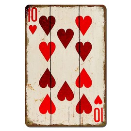 Vintage Poker Wall Decor Metal Sign Retro tin Sign Wall Decorative Signs for Home Cafe Pub bar Shop 12x8 Inch 10 of Heart