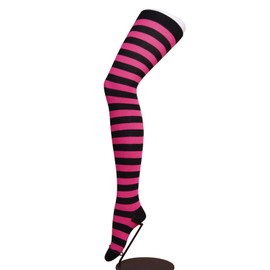 SOXXI Women's Long Thigh High Socks, Border, 8.7 - 9.8 inches (22 - 25 cm), Made in Japan, Pink