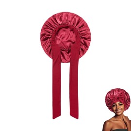 Silk Hat, Adjustable Silk Hood for Sleeping with Elastic Band, Soft Night Hat for Women and Girls, All Hair Types, Breathable, Red