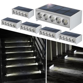 NATPOW Solar Stair Lights, Solar Step Lights Outdoor 6 Pack, Waterproof Outdoor Decking Light, Cool White Deck Light for Stairs, Step, Fence, Yard, Patio, Pathway