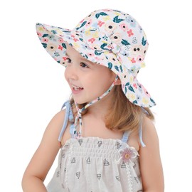 jerague Baby Girl Sun Hats 12-24 Months - Toddler Kids Bowknot Foldable Summer Swim Caps Flower with Chin Strap 50 UPF Protection Beach Hat