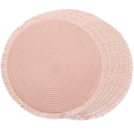 FunWheat - Juego de 6 manteles individuales redondos y trenzados, para mesas de comedor, 38 cm, resistentes al calor, de yute, tejido natural para decoración con borla (color rosa
