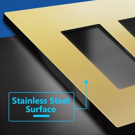 LIDER Double Screwless Metal-Surface Wall Plate, Decorator Switch Cover, Temperature and Impact Resistant, 201 Stainless Steel, Modern Decoration Upgrade, Mid-Size 2-Gang 4.88” x 4.92”, Polished Brass