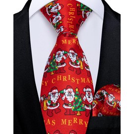 DiBanGu Pre-tied Christmas Necktie for Boys Silk Festive Necktie and Pocket Square Set Adjustable Xmas Holiday Kids Tie, Red Santa Claus