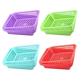 Jucoan 20 Pack Plastic Storage Baskets, 10 x 7.1 x 2.5 Inch Colorful Stackable Desktop Organizer Tray, Classroom Storage Baskets for Pens, Pencils, and Crayon