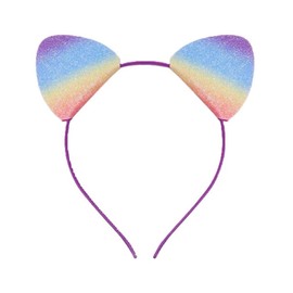 The Crafty Owl Double Sided Rainbow Colors Glitter Cat Ear Hairband Hair Accessories for Party, Festivals, Events (Purple)