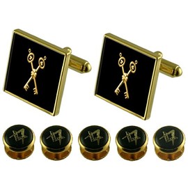 Select Gifts Treasurer Gold Cufflinks Masonic 5 Shirt Dress Studs Box Set