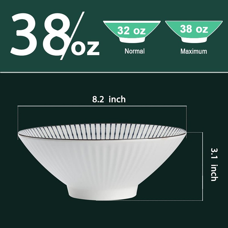 QINLANG 38 oz Japanese Ramen Bowls, Ceramic Set of 4