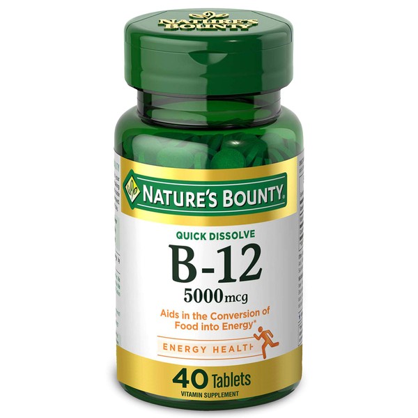 Nature's Bounty Vitamin B12 Supplement, Supports Metabolism and Nervous System Health, 5000mcg, 40 Tablets