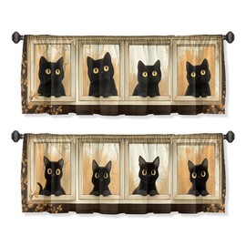 WSPNBB Cat Valance Curtain for Windows 2 Pack Black Cute Baby Flower Window Rod Pocket Printed Curtain Valances Short Tier Curtains for Living Room Bathroom Bedroom 54x18 Inch