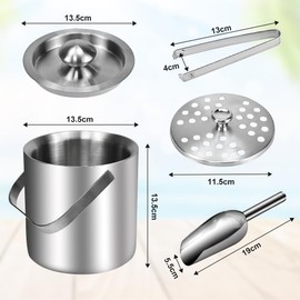 SLTAXAR SLTAXAR Ice Bucket 1.3 L / 44 oz Ice Bucket Stainless Steel Ice Bucket Champagne Cooler Champagne Ice Cooler Double Walled Ice Container Insulated Ice Cube Tray Ice Cube Tray Ice Cube Tray