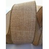 2.5" wired ribbon brown canvas gold metallic thread natural wreath