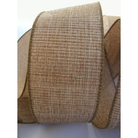 2.5" wired ribbon brown canvas gold metallic thread natural wreath bows 5yd