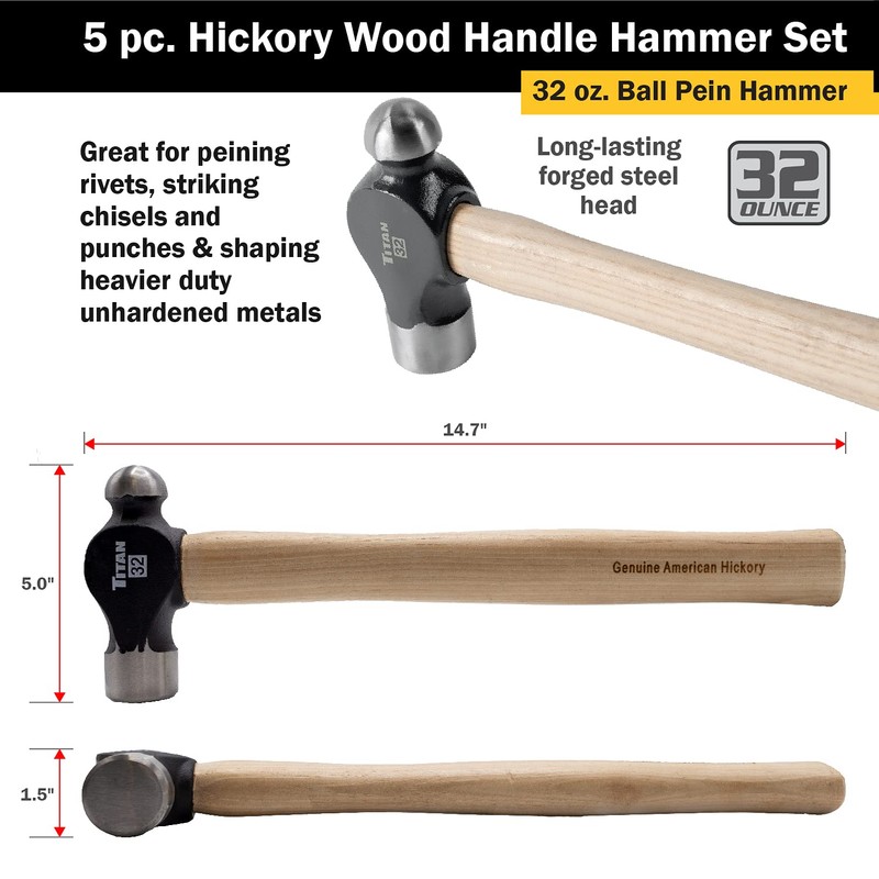 Titan 85070 5-Piece Hammer Set, Includes 16oz & 32oz Ball