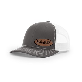 Maddmax Car Art Peterbilt Truck Logo Side Panel Laser Engraved Leather Patch Richardson 112 Snapback Trucker Hat Cap Charcoal/White, Small-X-Large