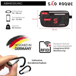 SAO ROQUE ® Bum Bag for Men and Women, Passport Case, Belt Bag, Travel Gadgets with RFID Blocker, Hip Bag, Stylish, Money Belt, Flat, Silver-Grey Mottled (S), money belt