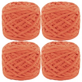 MESTOON 1/4/9 Pack Chunky Chenille Yarn 100g/3.05oz Thick Soft Velvet Baby Yarn for Crocheting Hand Knitting Sweater Scarf Blankets DIY Craft (Orange, 4 Pack)