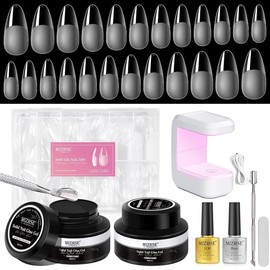 MIZHSE Gel x Nail Kit - Nail Tips and Glue Gel Kit, Solid Nail Glue Gel Soft Almond Nail Tips Half Matte With Mini U V LED Nail Lamp Fast Extension Nail Kit for Women Home DIY Nail Salon