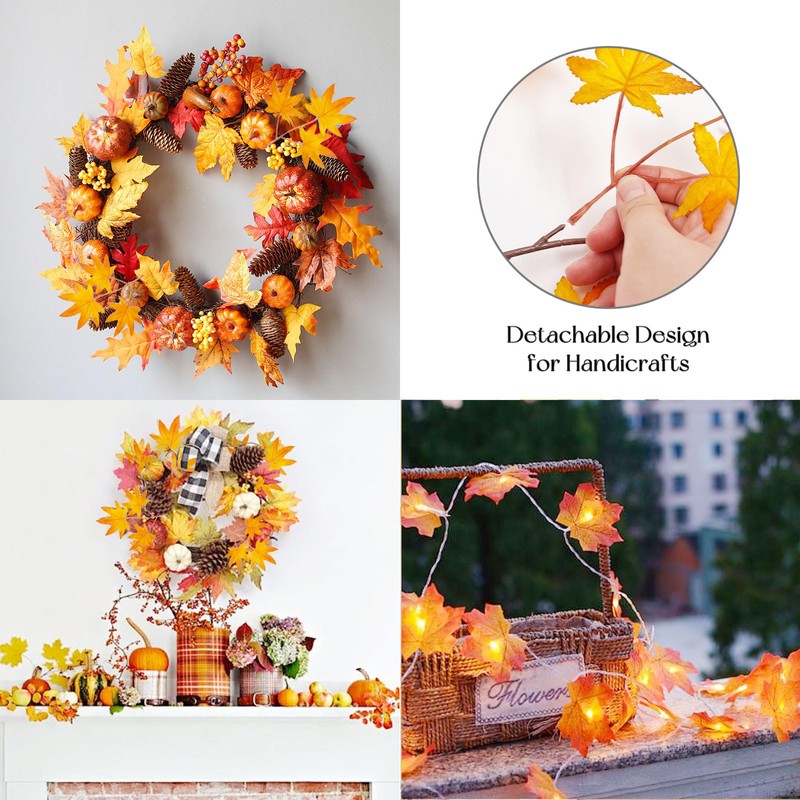 SNAIL GARDEN 4 Pcs Artificial Maple Leaves with Stem,Silk Maple