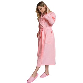 Lotus Linen Women's Lightweight Waffle Weave Robes- Long Soft Cotton Bathrobe - Kimono Spa Bath Robe (US, Alpha, Medium, Regular, Regular, Blush)