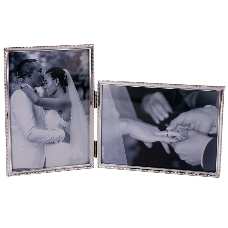 LEADEX Vertical Horizontal Combination Double Photo Frame 4x6 Metal Folding