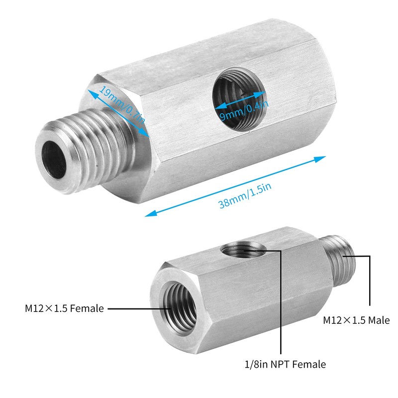 Oil Pressure Sensor NPT Connector 1/8" to M12x1.5 Stainless Steel
