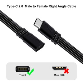 YINGAYOU Flat USB C Extension Cable USB C Male to Female Extension Cable Support Charging and Data 480Mbps 65W 5V 3A for Phones, Laptops, PC (Straight, 10 cm)