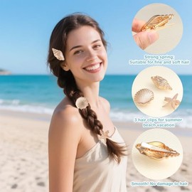6pzs Pinzas Pelo Concha Caracola y Estrella Mar para Mujeres Niñas, Doradas Pequeñas Pinzas Oceánicas Metal Accesorios Pelo Vacaciones Verano para Vacaciones Fiestas Playa