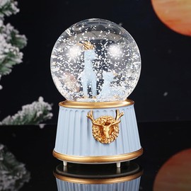 Deer Snow Globes Christmas Musical Globe Luminous Music Box Auto Revolving Cartoon Globe with Changing Lights Santa Snowflake Crystal Ball Tabletop Glitter Snow Globe Xmas Birthday Home Ornament